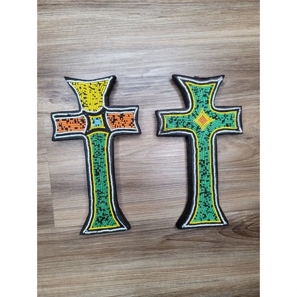 Handmade Custom Wooden Beaded Crosses Ghana West Africa Wall Decor
